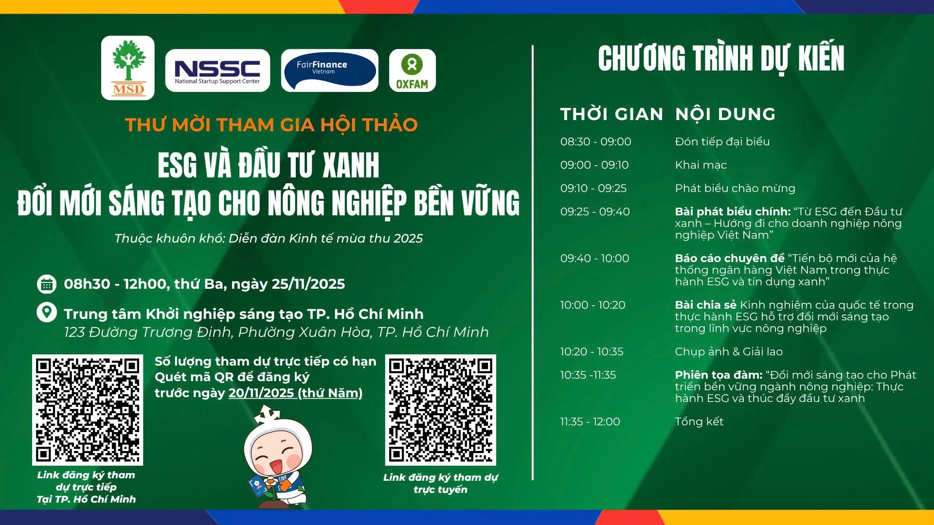 HỘI THẢO ESG & ĐẦU TƯ XANH – ĐỔI MỚI SÁNG TẠO CHO NÔNG NGHIỆP BỀN VỮNG